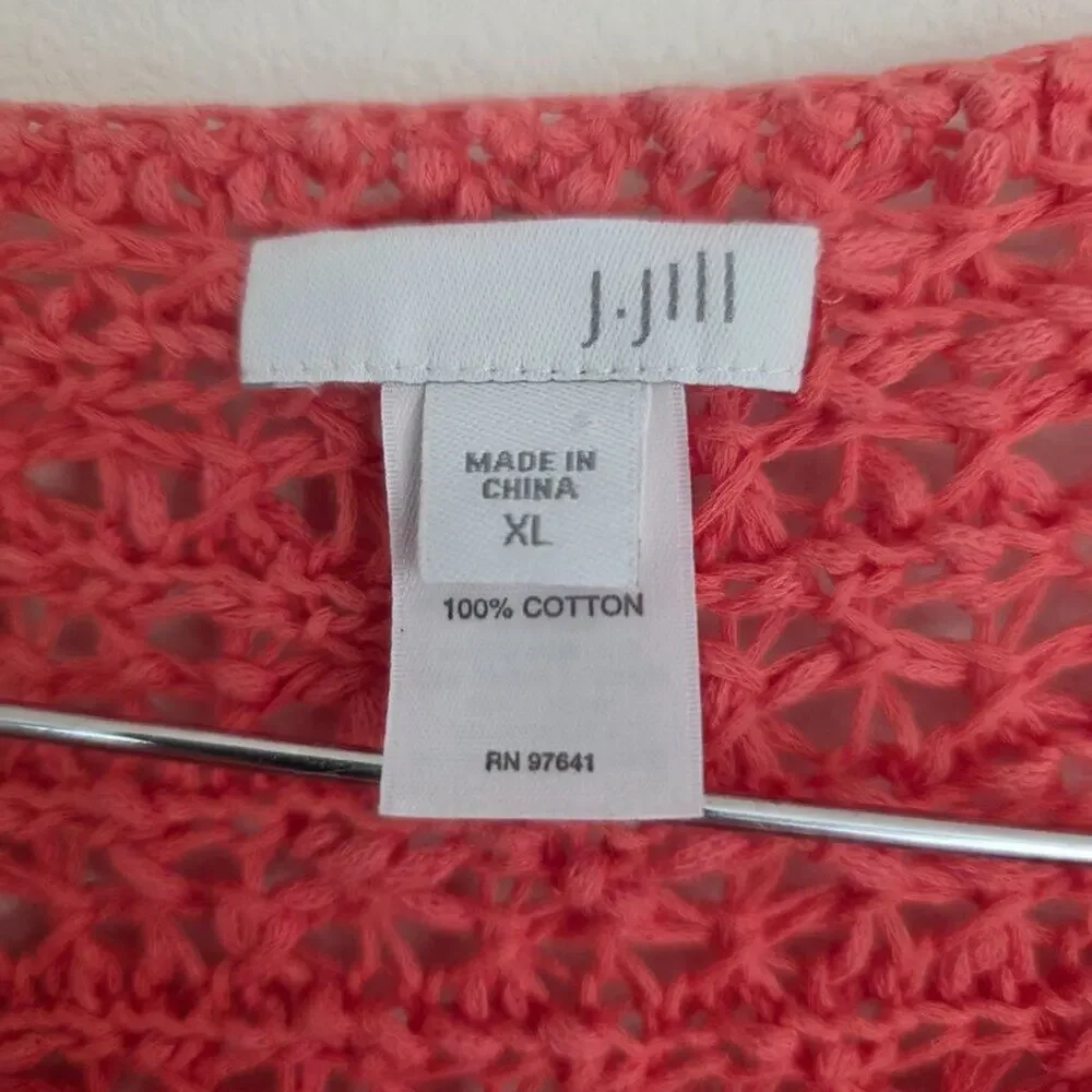 J. Jill XL 100% Cotton Crochet Knit Tunic Sweater Coral Pink Side Button Top